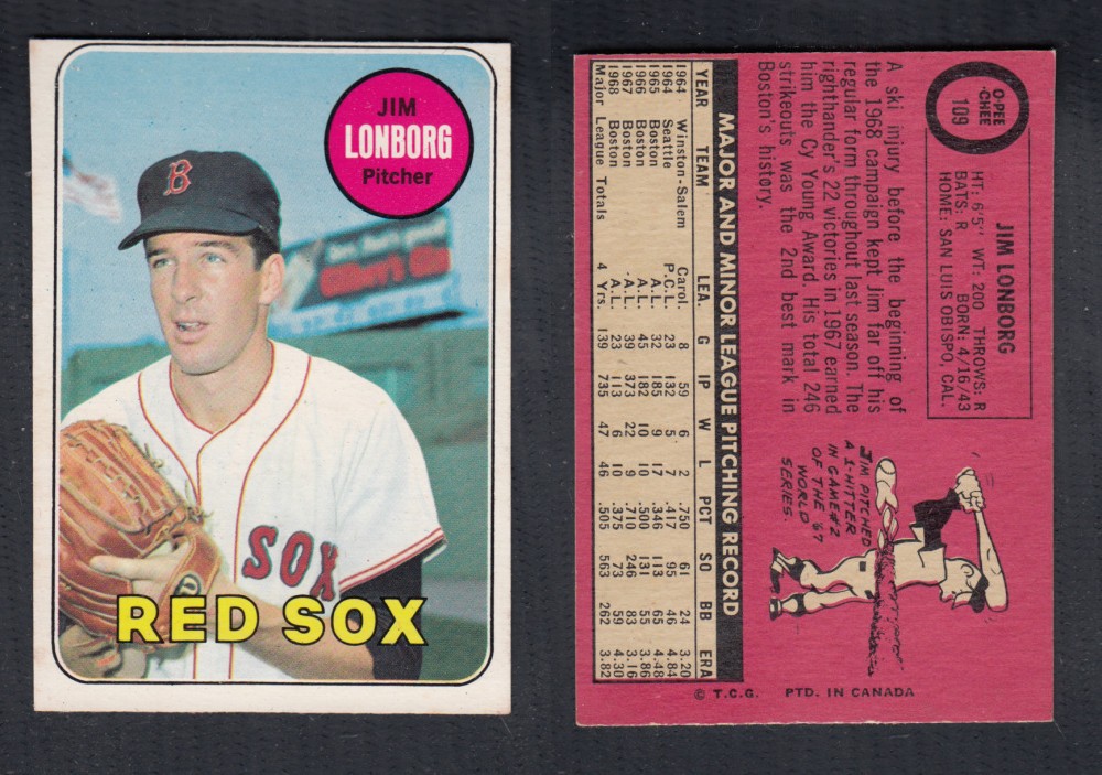 1969 O-PEE-CHEE BASEBALL CARD #109 J. LONGBORG photo