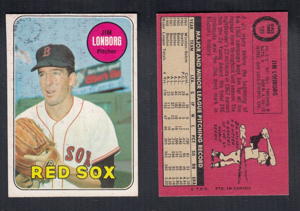 1969 O-PEE-CHEE BASEBALL CARD #109 J. LONGBORG photo