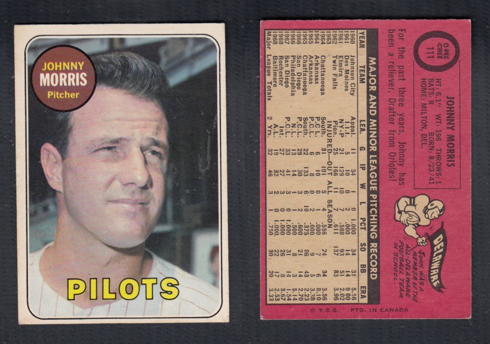 1969 O-PEE-CHEE BASEBALL CARD #111 J. MORRIS photo