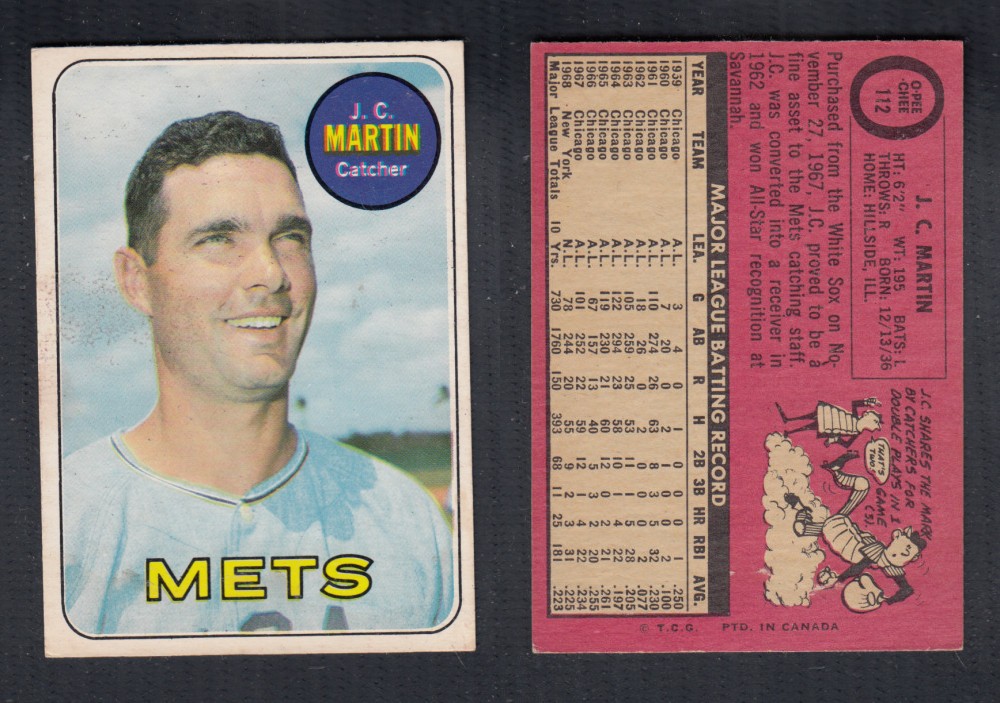 1969 O-PEE-CHEE BASEBALL CARD #112 J. C. MARTIN photo