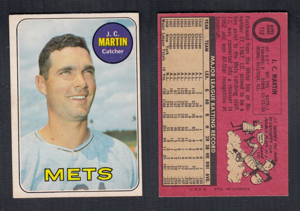 1969 O-PEE-CHEE BASEBALL CARD #112 J. C. MARTIN photo