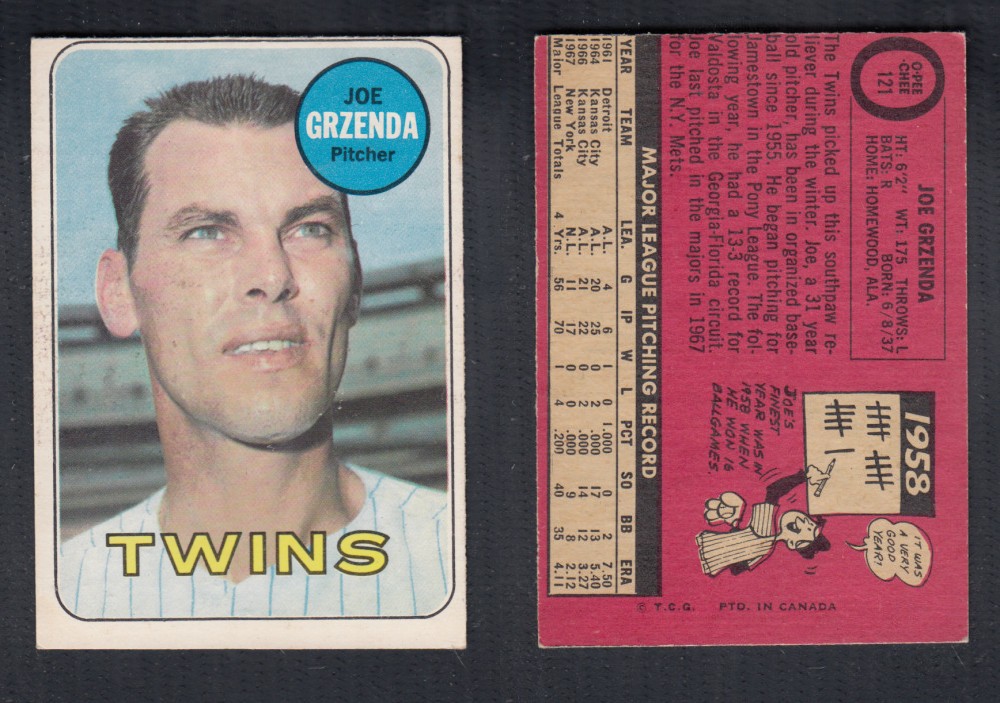 1969 O-PEE-CHEE BASEBALL CARD #121 J. GRZENDA photo