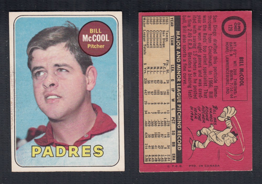 1969 O-PEE-CHEE BASEBALL CARD #129 B. MCCOOL photo