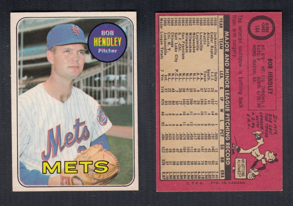 1969 O-PEE-CHEE BASEBALL CARD #144 B. HENDLEY photo