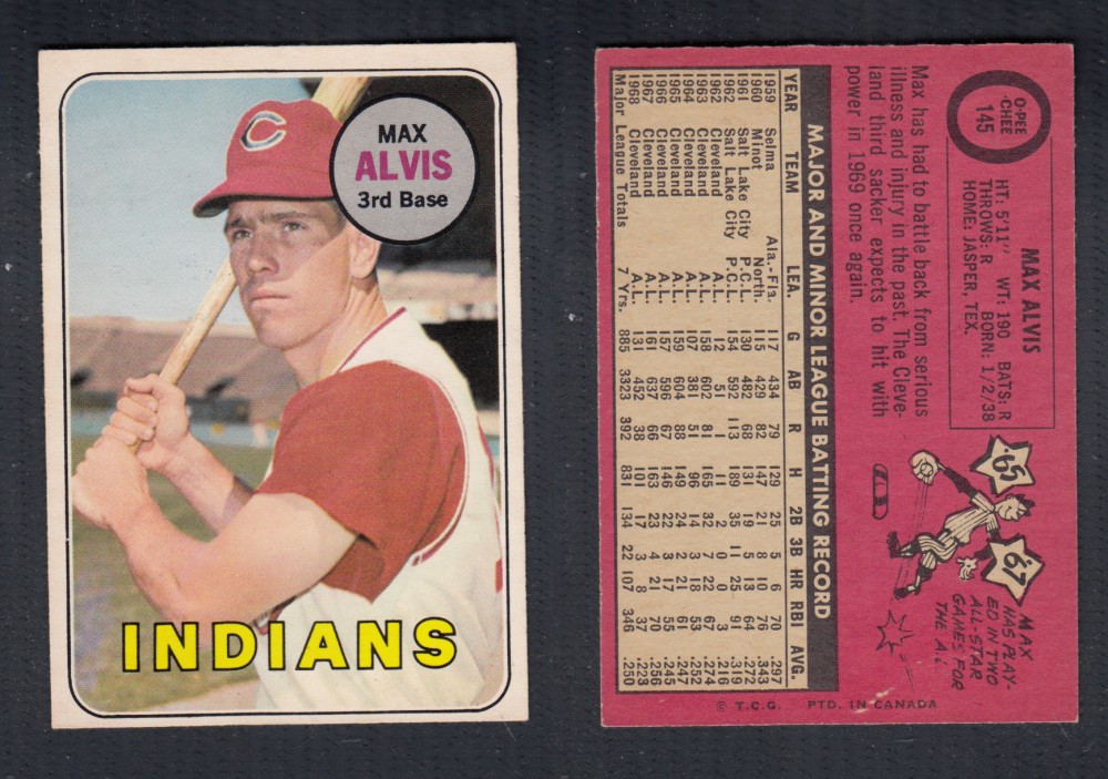 1969 O-PEE-CHEE BASEBALL CARD #145 M. ALVIS photo