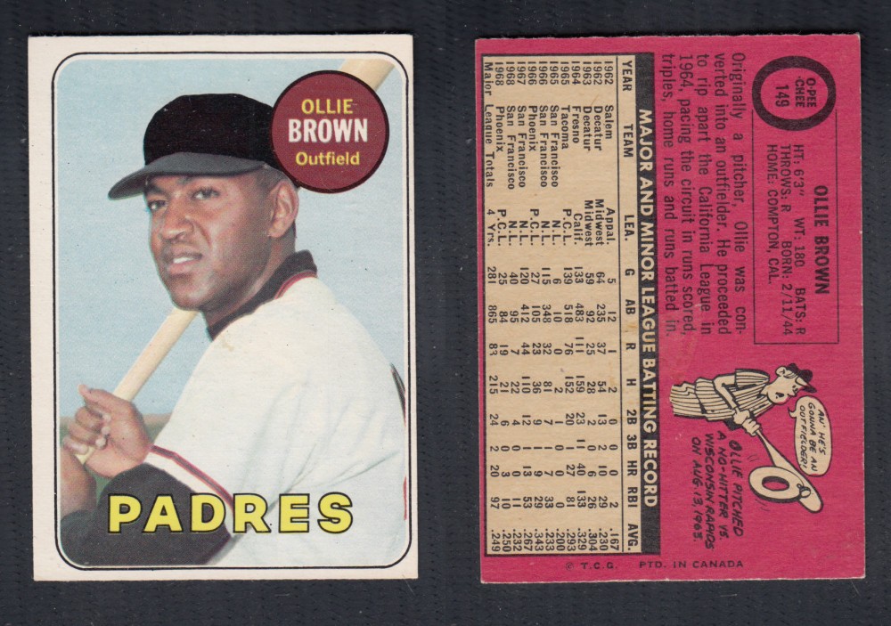 1969 O-PEE-CHEE BASEBALL CARD #149 O. BROWN photo