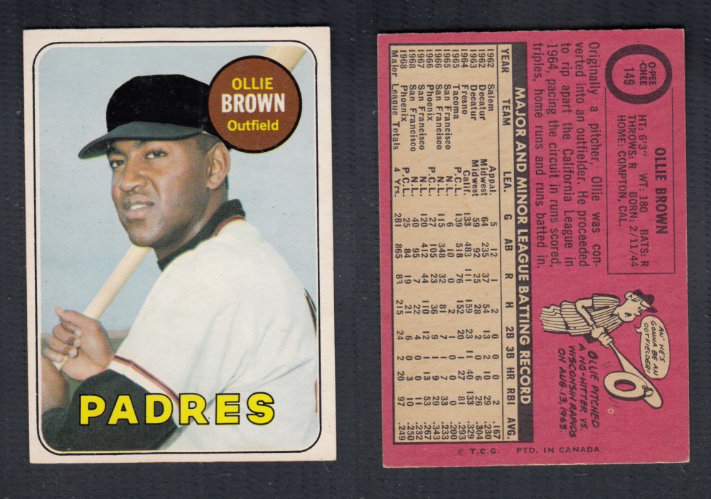 1969 O-PEE-CHEE BASEBALL CARD #149 O. BROWN photo