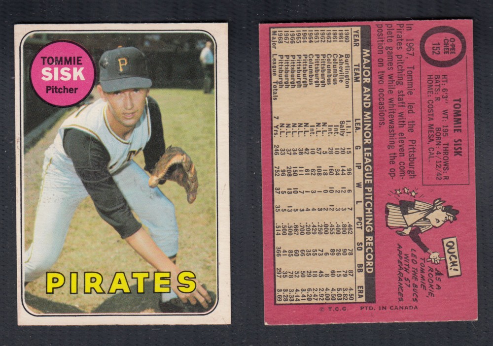 1969 O-PEE-CHEE BASEBALL CARD #152 T. SISK photo