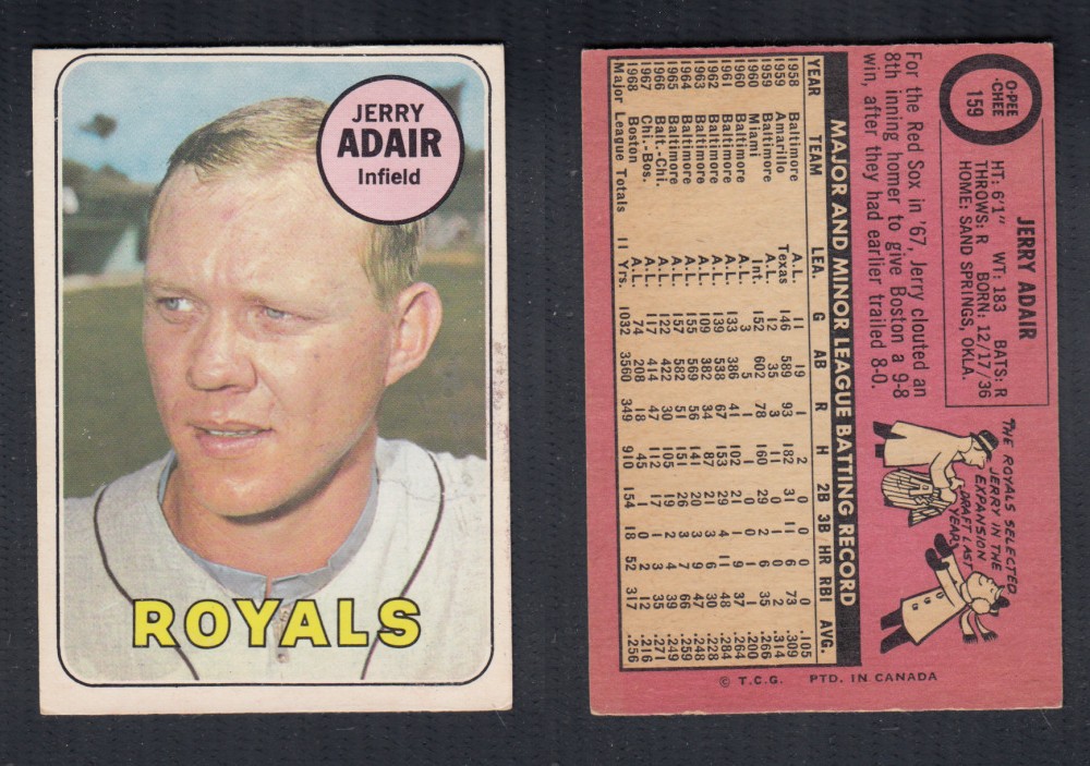 1969 O-PEE-CHEE BASEBALL CARD #159 J. ADAIR photo