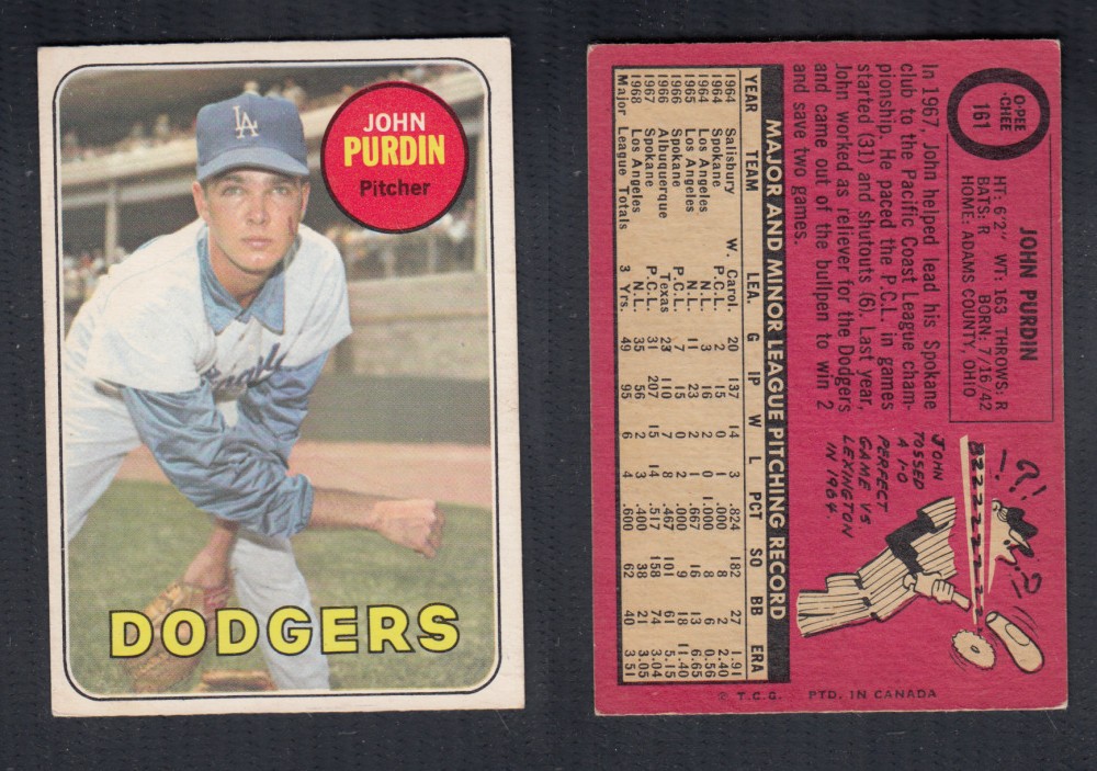 1969 O-PEE-CHEE BASEBALL CARD #161 J. PURDIN photo