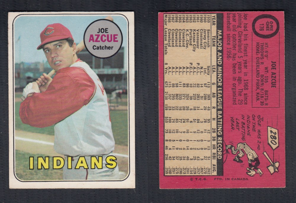 1969 O-PEE-CHEE BASEBALL CARD #176 J. AZCUE photo