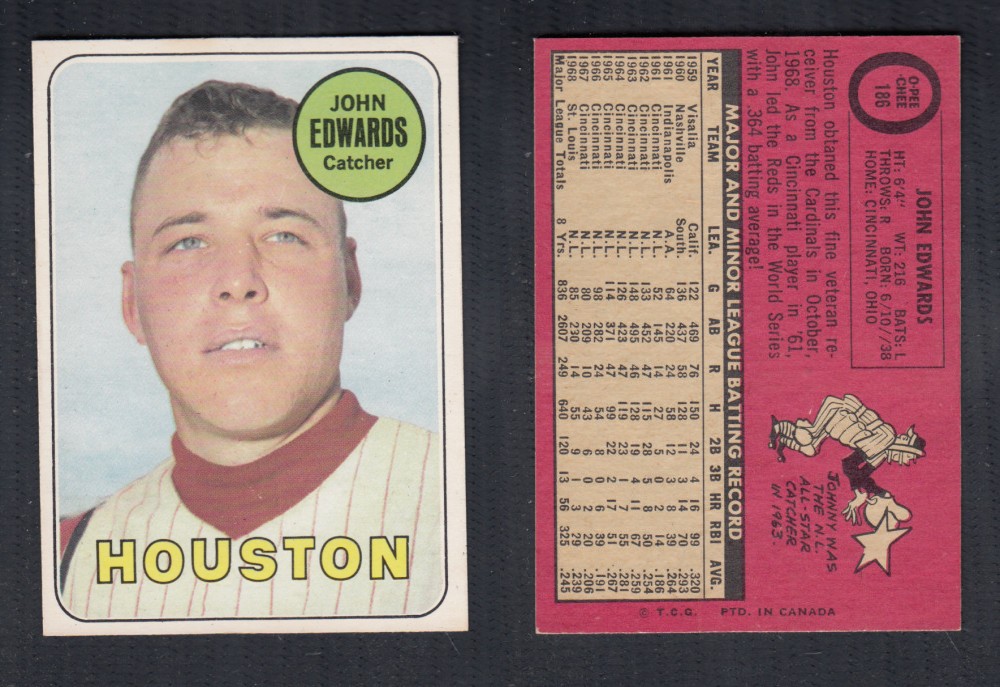 1969 O-PEE-CHEE BASEBALL CARD #186 J. EDWARDS photo