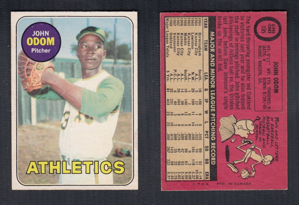 1969 O-PEE-CHEE BASEBALL CARD #195 J. ODOM photo