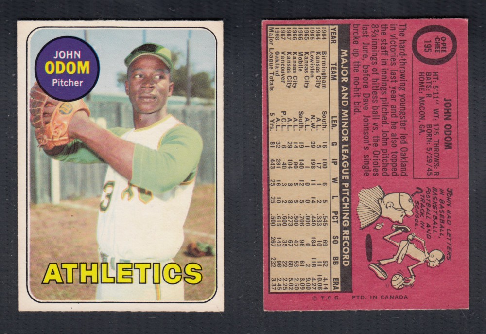 1969 O-PEE-CHEE BASEBALL CARD #195 J. ODOM photo