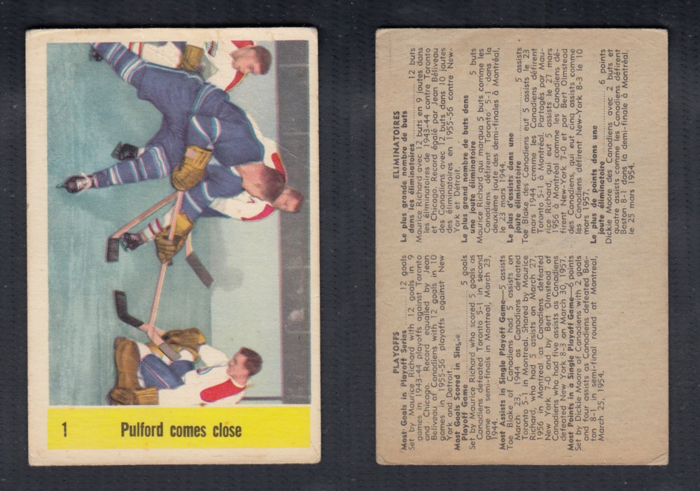 1958-59 PARKHURST HOCKEY CARD #1 PULFORD COME CLOSE photo