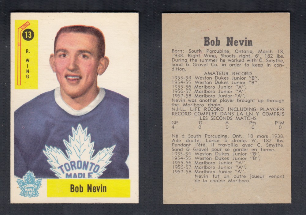 1958-59 PARKHURST HOCKEY CARD #13 B. NEVIN photo