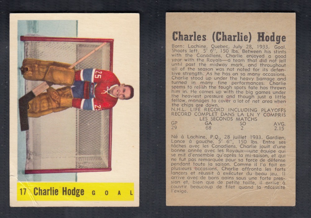 1958-59 PARKHURST HOCKEY CARD #17 C. HODGE photo