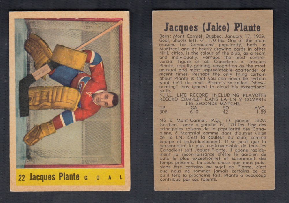 1958-59 PARKHURST HOCKEY CARD #22 J. PLANTE photo