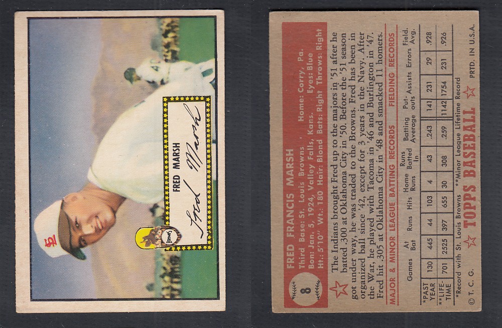 1952 TOPPS BASEBALL CARD #8 F. MARSH photo