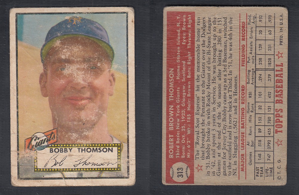 1952 TOPPS BASEBALL CARD #313 B. THOMSON photo