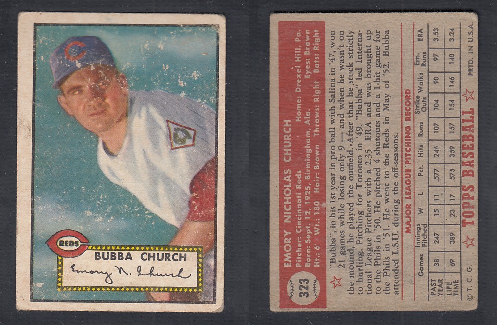 1952 TOPPS BASEBALL CARD #323 B. CHURCH photo