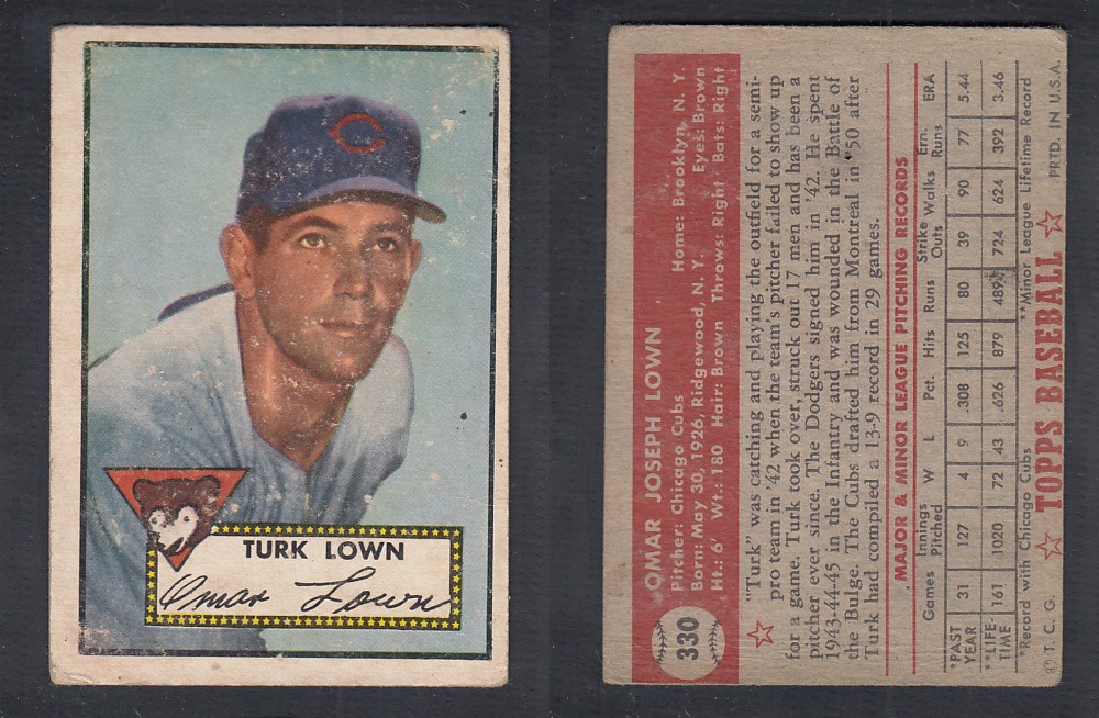 1952 TOPPS BASEBALL CARD #330 T. LOWN photo