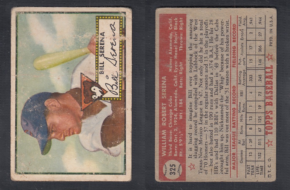 1952 TOPPS BASEBALL CARD #325 B. SERENA photo