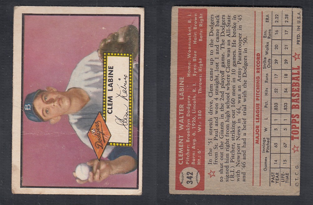 1952 TOPPS BASEBALL CARD #342 C. LABINE photo