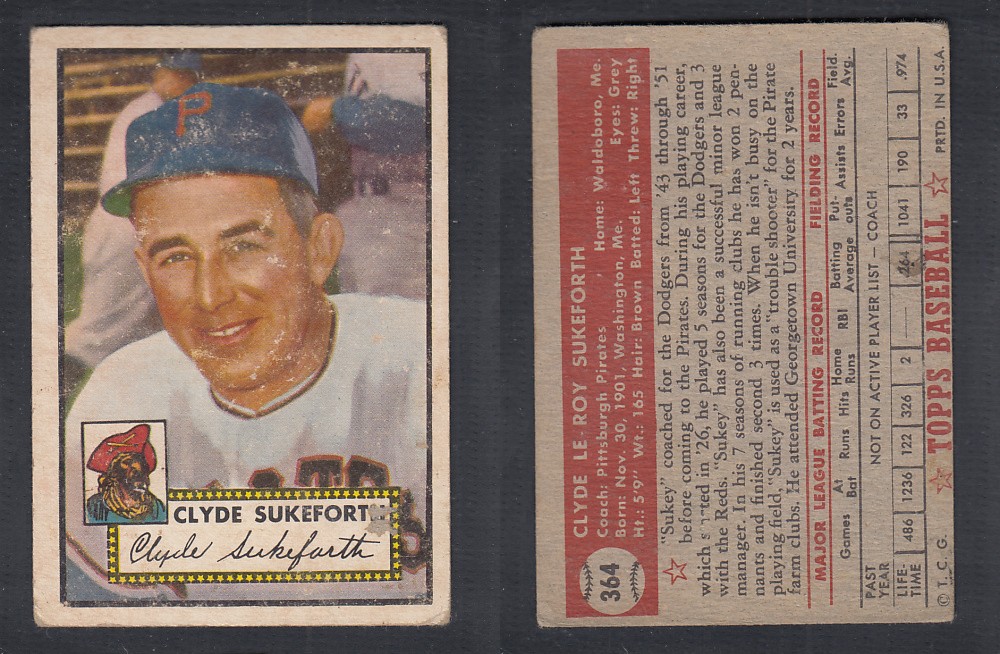 1952 TOPPS BASEBALL CARD #364 C. SUKEFORTH photo