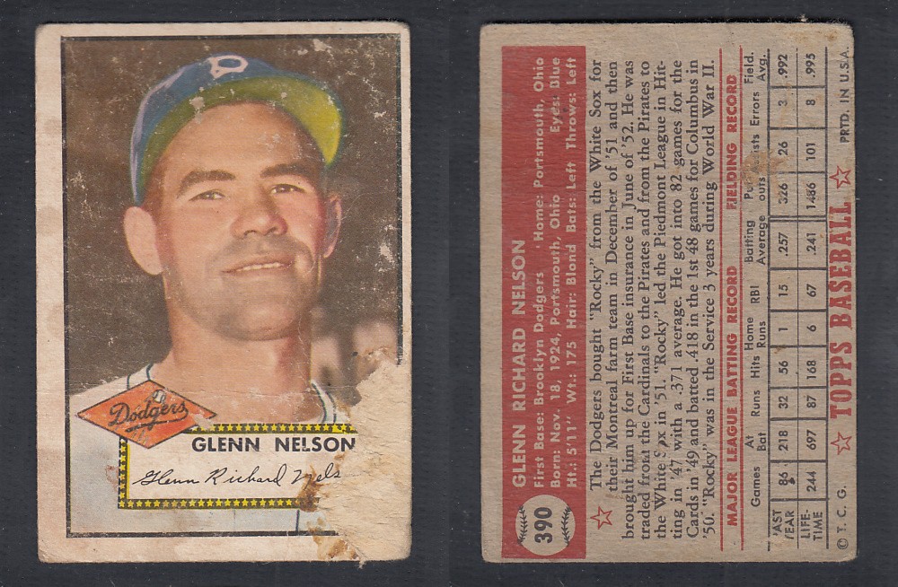 1952 TOPPS BASEBALL CARD #390 G. NELSON photo