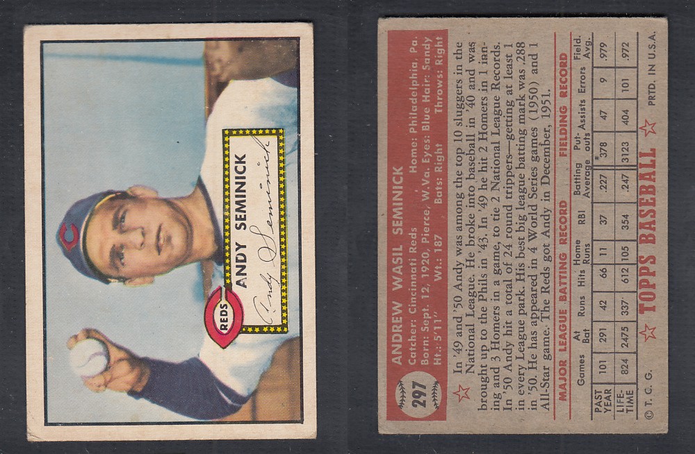1952 TOPPS BASEBALL CARD #297 A. SEMINICK photo