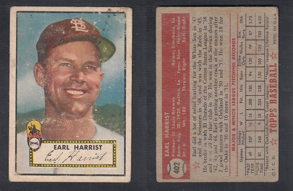 1952 TOPPS BASEBALL CARD #402 E. HARRIST photo