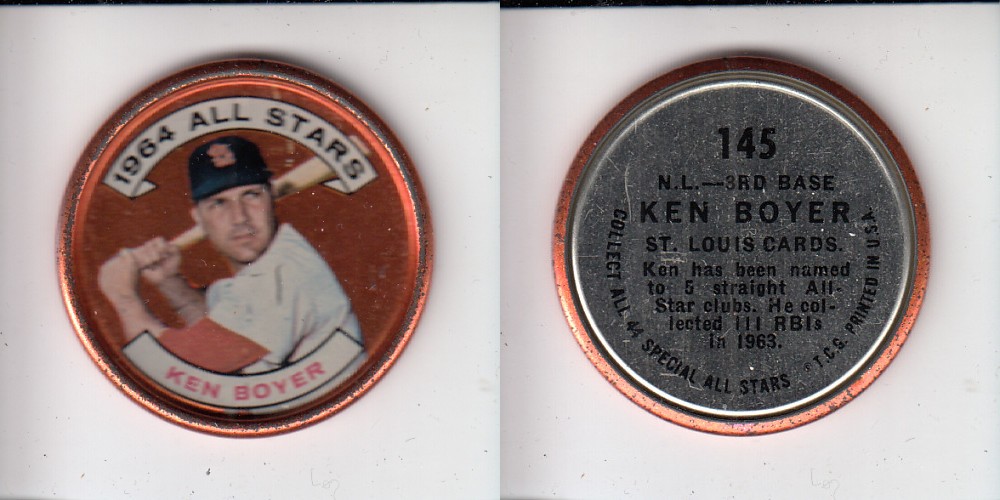 1964 TOPPS BASEBALL COIN #145 K. BOYER photo