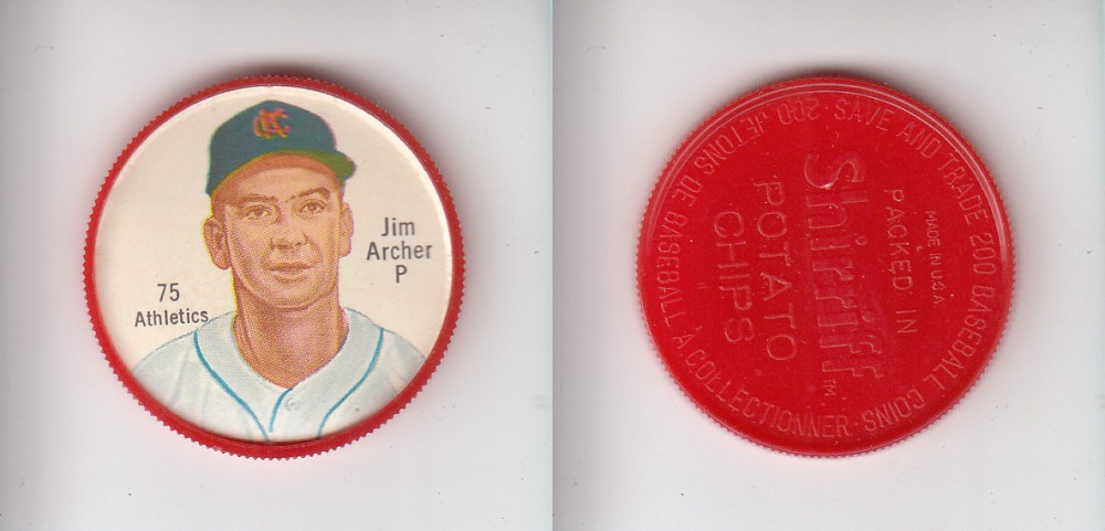 1962 SHIRRIFF BASEBALL COIN #75 J. ARCHER photo