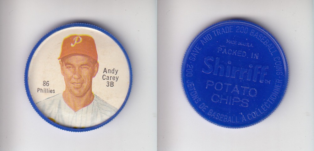 1962 SHIRRIFF BASEBALL COIN #86 A. CAREY photo