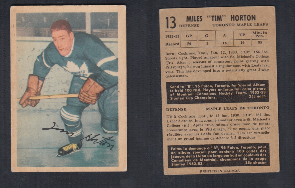 1953-54 PARKHURST HOCKEY CARD #13 T. HORTON photo