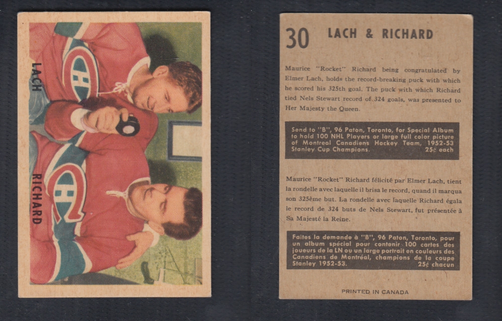 1953-54 PARKHURST HOCKEY CARD #30 LACH & RICHARD photo