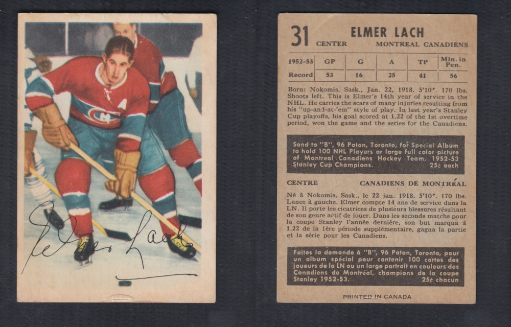 1953-54 PARKHURST HOCKEY CARD #31 E. LACH photo