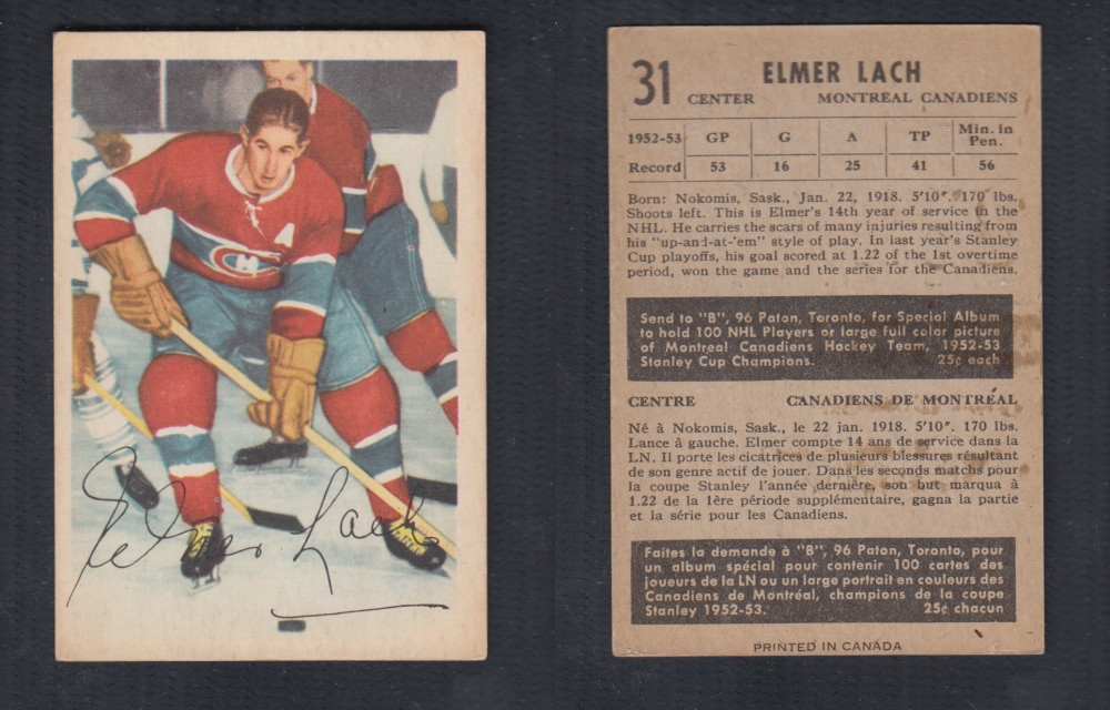 1953-54 PARKHURST HOCKEY CARD #31 E. LACH photo