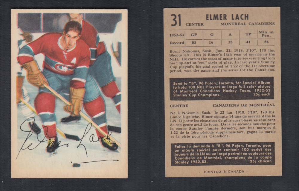 1953-54 PARKHURST HOCKEY CARD #31 E. LACH photo