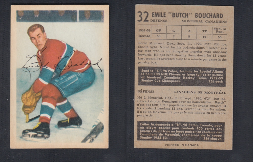 1953-54 PARKHURST HOCKEY CARD #32 E. BOUCHARD photo