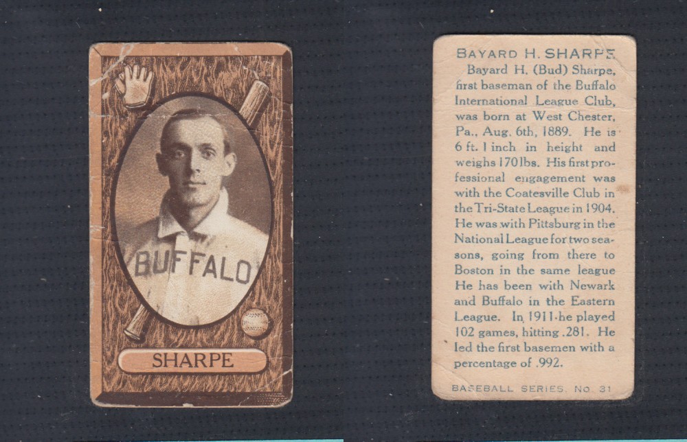 1912 IMPERIAL TOBACCO BASEBALL CARD #31  SHARPE photo