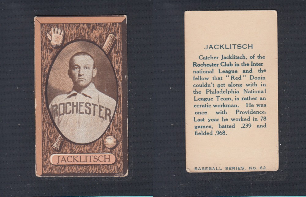 1912 IMPERIAL TOBACCO BASEBALL CARD #62 JACKLITSCH photo