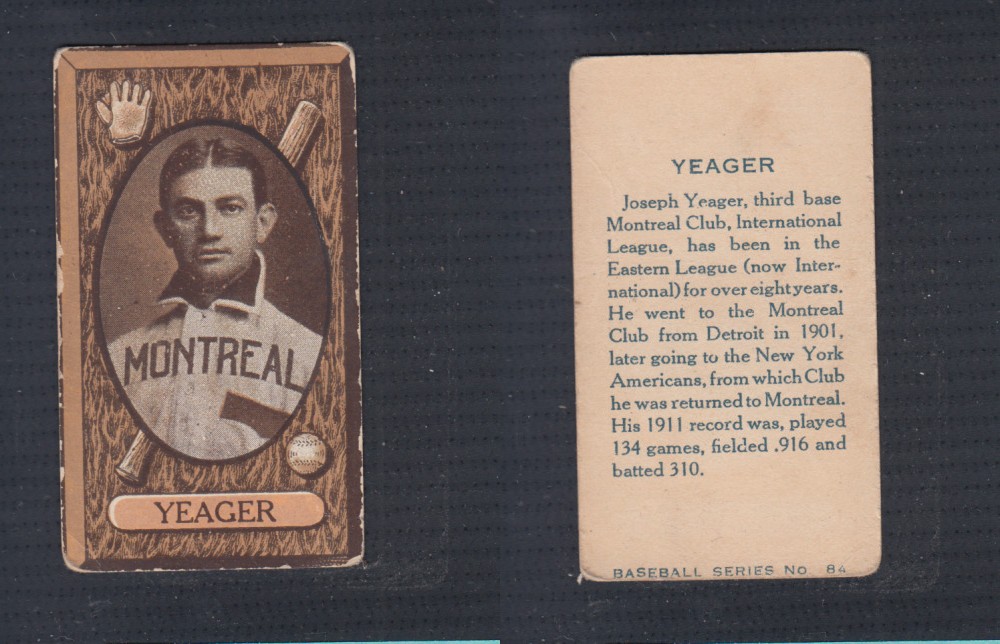 1912 IMPERIAL TOBACCO BASEBALL CARD #84 YEAGER photo