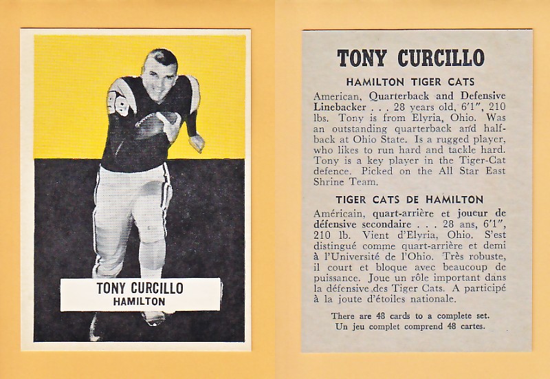 1959 CFL WHEATIES FOOTBALL CARD TONY CURCILLO photo