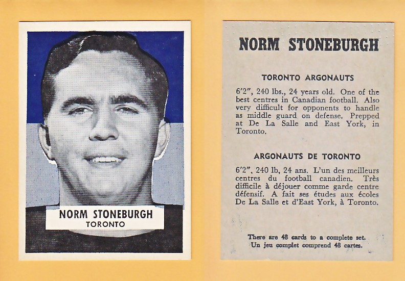 1959 CFL WHEATIES FOOTBALL CARD NORM STONEBURGH photo