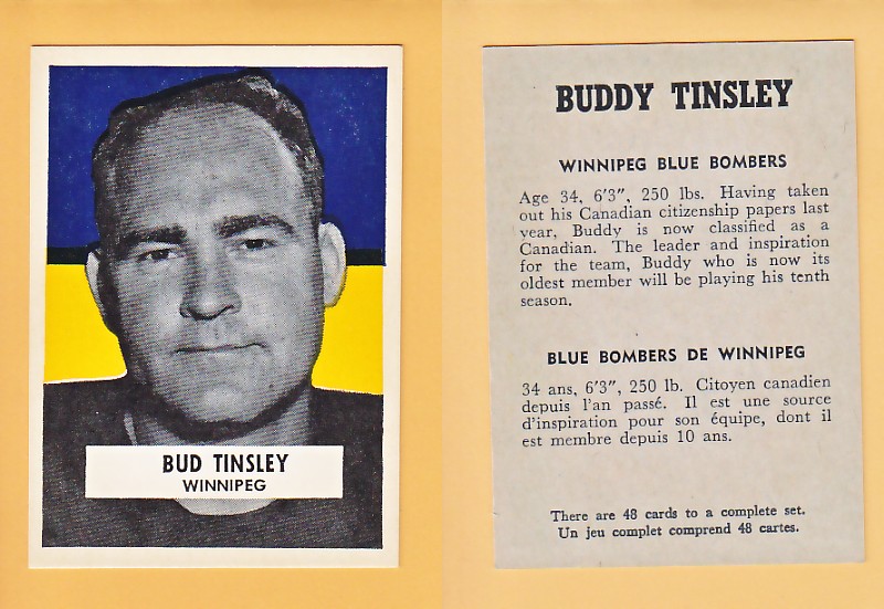 1959 CFL WHEATIES FOOTBALL CARD BUD TINSLEY photo