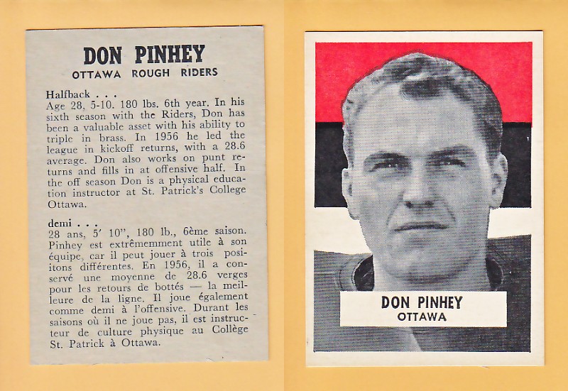 1959 CFL WHEATIES FOOTBALL CARD DON PINHEY photo