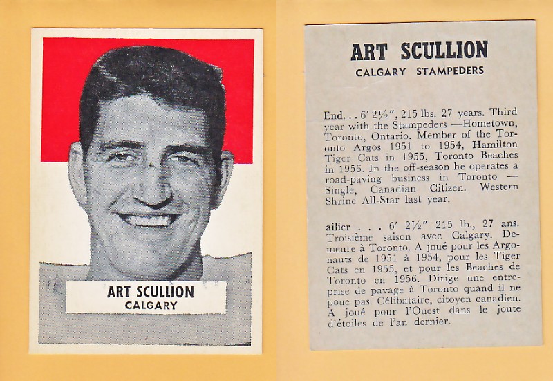 1959 CFL WHEATIES FOOTBALL CARD ART SCULLION photo