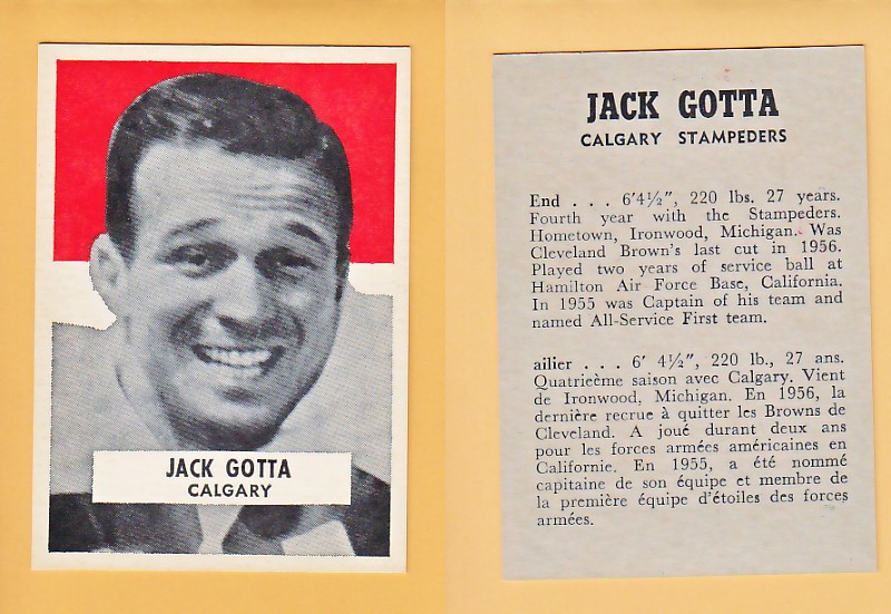 1959 CFL WHEATIES FOOTBALL CARD JACK GOTTA photo